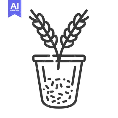 Aset desain premium: An illustrated depiction of wheat growing in a container