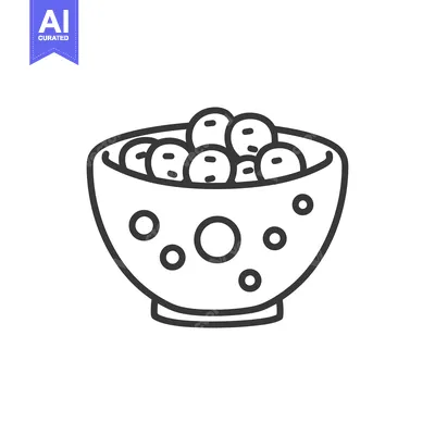 Aset desain premium: A black and white illustration of a bowl of food