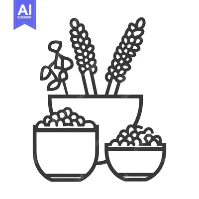 Aset premium populer: A monochrome depiction of grains and various food ingredients