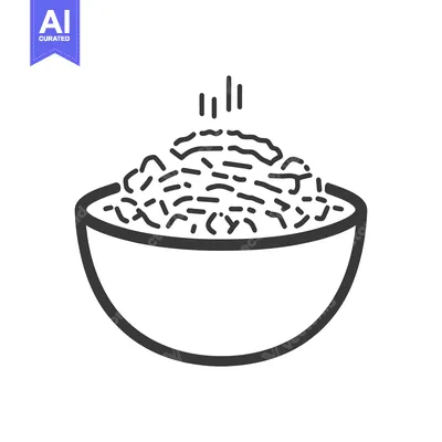 Aset desain premium: A bowl of steaming grains sits in simple black line art