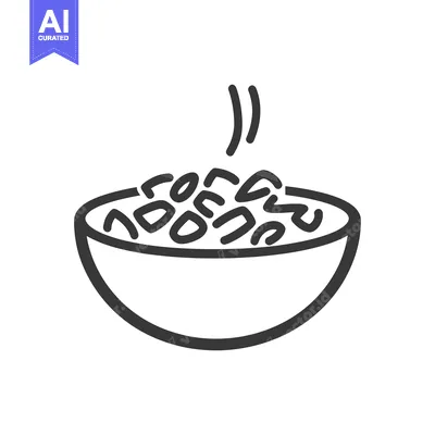 Aset premium populer: A simple line drawing depicting a bowl of hot food steaming