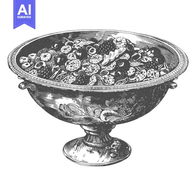Aset desain premium: Ornate Bowl Filled With A Colorful Fruit Salad