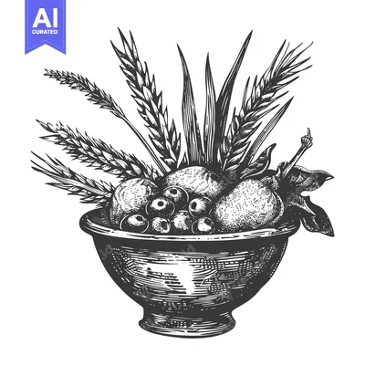 Aset premium populer: A Bowl of Fruit and Wheat Stalks