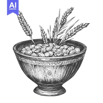 Aset premium populer: Ornate Bowl Filled With Grain And Wheat Stalks