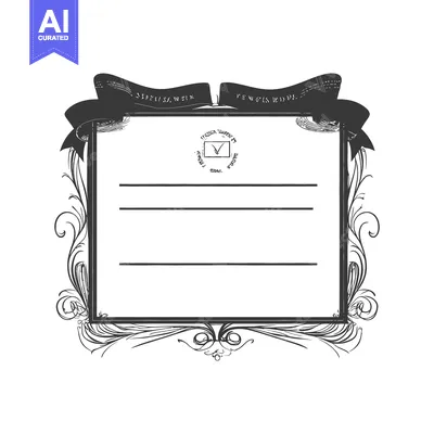 Aset desain premium: An elegant black framed paper with decorative ribbon and flourishes