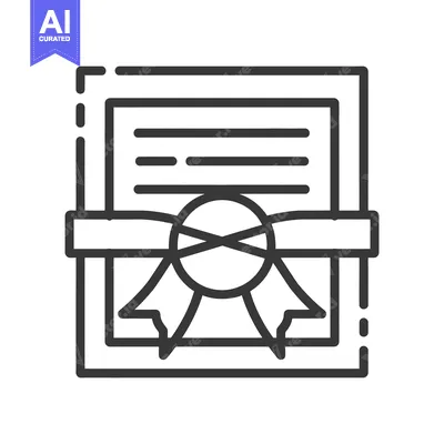 Premium design asset: A black and white illustration depicting a formal certificate document