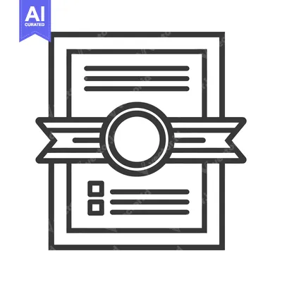 Aset desain premium: A black and white framed document with a ribbon and seal