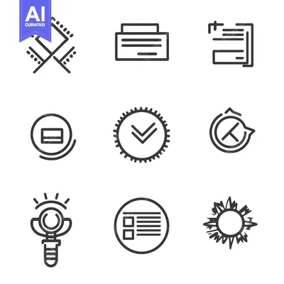 Premium design asset: Nine Simple Vector Graphic Icons Depicting Various Concepts