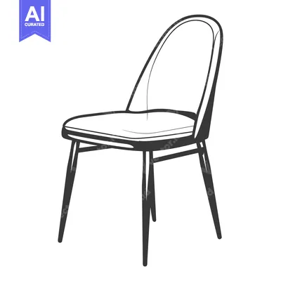 Aset premium populer: An illustrated drawing of a modern curved back chair