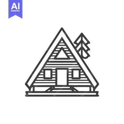 Premium design asset: Minimalist A-Frame Cabin Icon with Pine Tree Outline Design