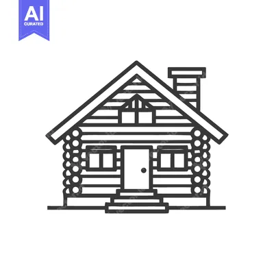 Aset desain premium: Minimalist Log Cabin Icon: Simple Line Art of Rustic Home with Chimney