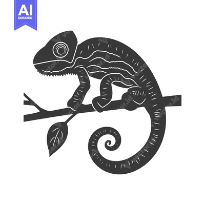 Premium design asset: A stylized illustration of a chameleon perched on a branch