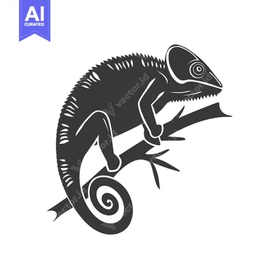 Premium design asset: A stylized illustration of a chameleon perched on a branch