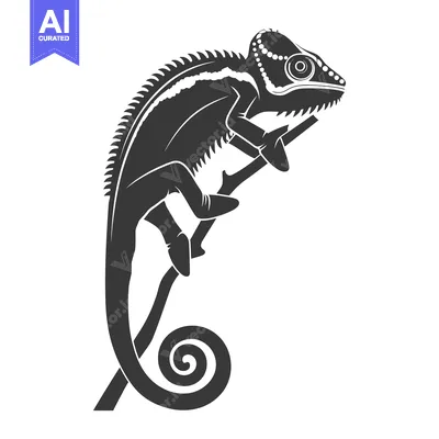 Aset premium populer: A Vector Graphic Depicting A Chameleon Perched On A Branch
