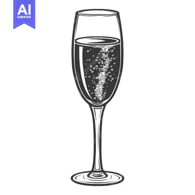 Aset desain premium: A tall elegant glass containing bubbly liquid and many tiny bubbles
