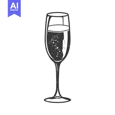 Aset premium populer: A single drawn champagne flute filled with effervescent liquid