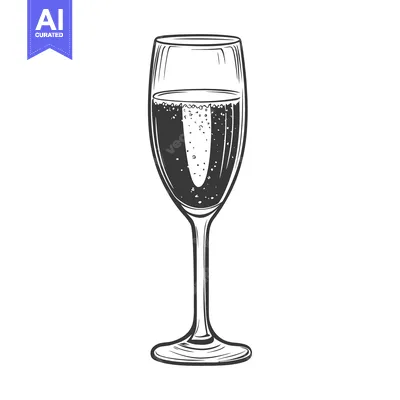 Aset desain premium: A tall champagne flute filled with a sparkling alcoholic beverage