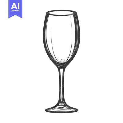 Aset desain premium: A single tall stemmed wine glass illustrated in simple black lines