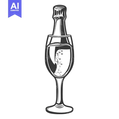 Aset desain premium: A champagne bottle is inserted into a stemware glass