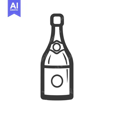 A simple black and white illustration depicting a champagne bottle