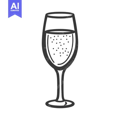 Aset premium populer: A detailed monochrome illustration of a champagne flute filled with bu