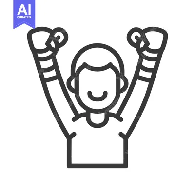 Premium design asset: A simple graphic depicts a happy person raising their arms