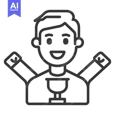 Aset premium populer: A simplified line drawing of a happy person celebrating success