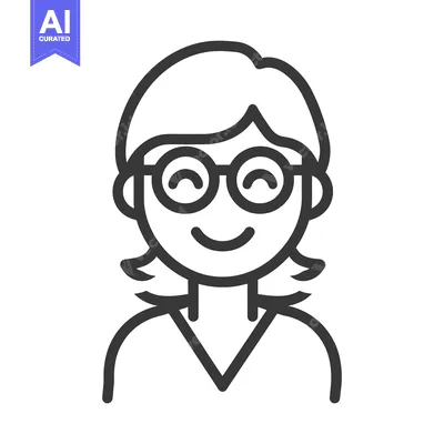 Aset desain premium: Smiling woman wearing glasses depicted with clean and simple lines