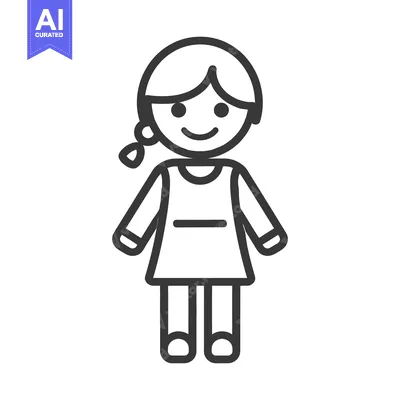 Aset desain premium: Simple line art depicting a smiling girl child figure