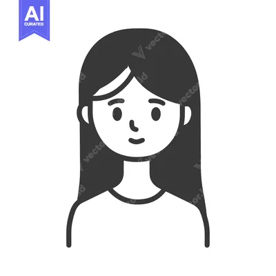 Premium design asset: A simple black and white illustration of a smiling young woman
