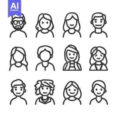 Popular premium asset: Simple black and white line art style illustrations of people