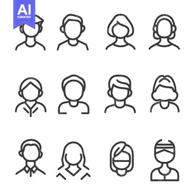 Aset desain premium: Twelve Different Vector Outlines Representing Various Human Head Illus