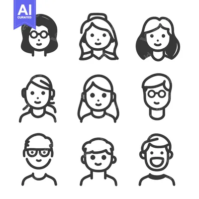 Premium design asset: Simple illustrations representing diverse and various human faces and