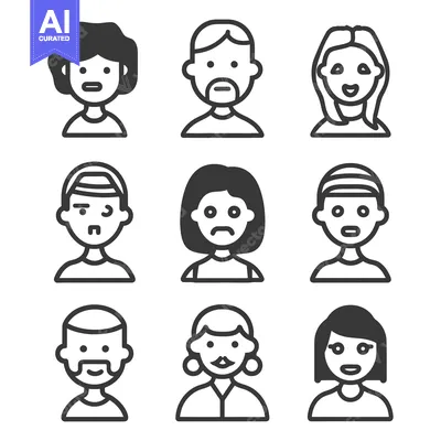 Aset desain premium: Stylized Black And White Line Drawings Of Human Faces