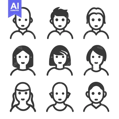 Premium design asset: Nine Line Art Portraits Representing Diverse Human Facial Features