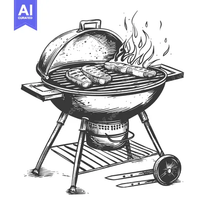 Charcoal Grill with Three Steaks and Flames