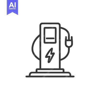 Aset premium populer: Electric Vehicle Charging Station Outline Icon with Lightning Bolt Sym