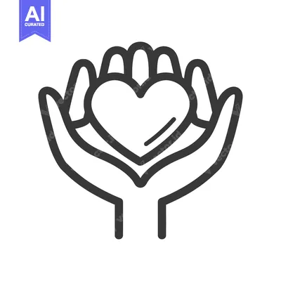 Aset premium populer: Two open hands cradling a heart in a black line illustration