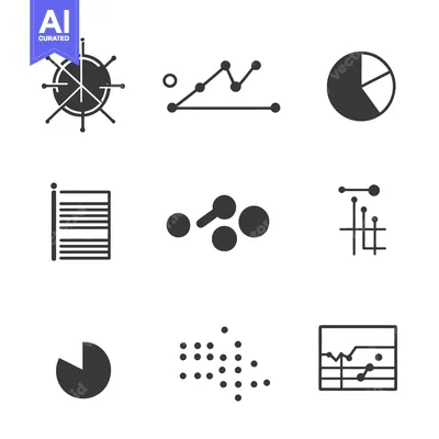 Aset premium populer: Nine different graphic icons representing data analysis and visualizat