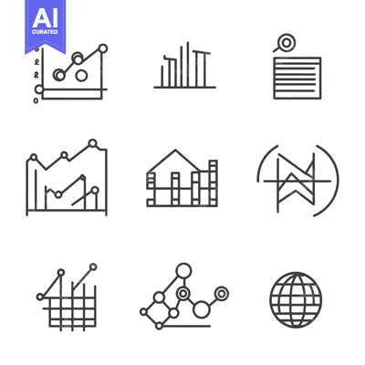Aset premium populer: Nine different data analysis charts and global diagram icons