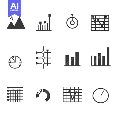 Aset premium populer: Various black and white infographic data chart icon illustrations