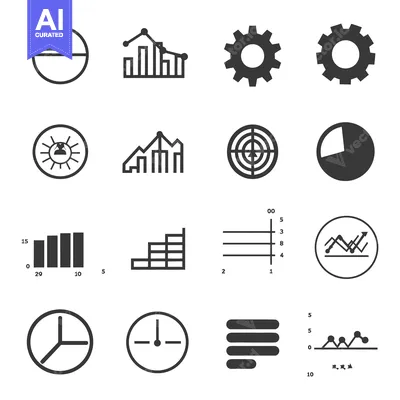 Aset desain premium: Various abstract charts and graphs are illustrated using simple black