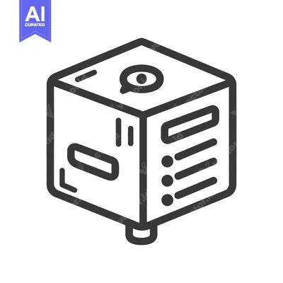 Aset desain premium: A stylized simple outlined illustration of a cube shaped device