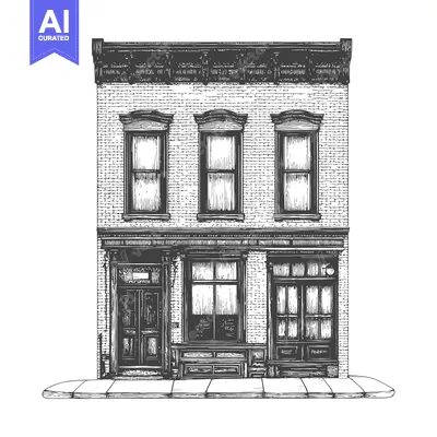 Popular premium asset: A three story brick building with large windows and doors