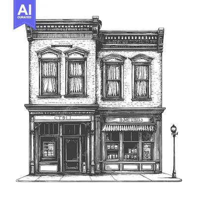 Aset desain premium: A Vintage Two Story Brick Building With Shops