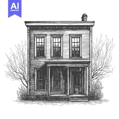 Premium design asset: A three story wood framed house with bare trees nearby