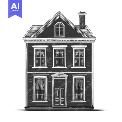 Aset desain premium: Classic Victorian Style Two Story House Illustration