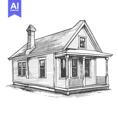 Aset desain premium: A Hand Drawn Illustration Of A Small Wooden House