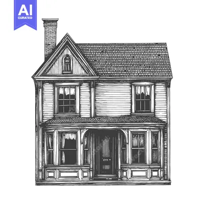 A Vintage Style House Illustration Drawing