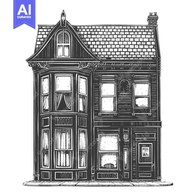 Aset desain premium: Victorian Era House Architectural Illustration Design